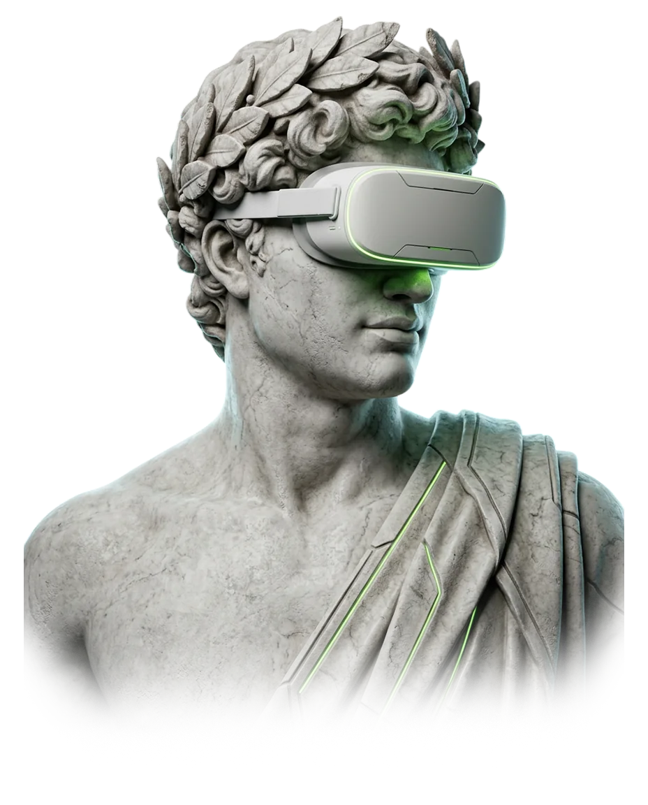 Busto grego com óculos de realidade virtual